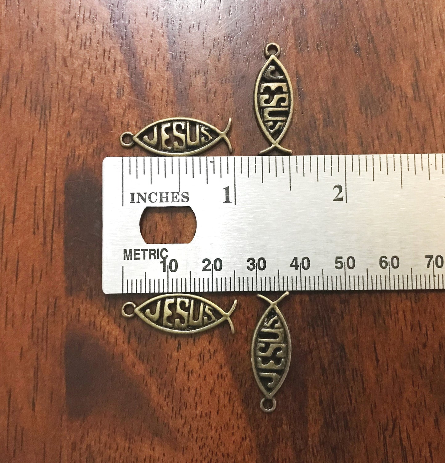 12 Jesus Charms, Antique Bronze Fish Charms, Christian Charms, Finding, Bronze Pendants, Craft Supplies, Jewelry Making Supplies