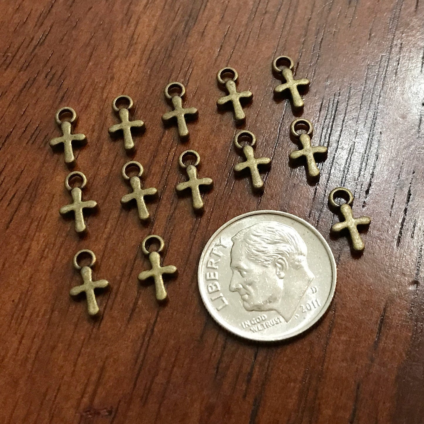 25pcs, Bronze Cross Charms, Bronze Cross Tiny Cross Charms, Delicate Cross Charms, Double Sided Cross Charms, Jewelry Supplies, Findings