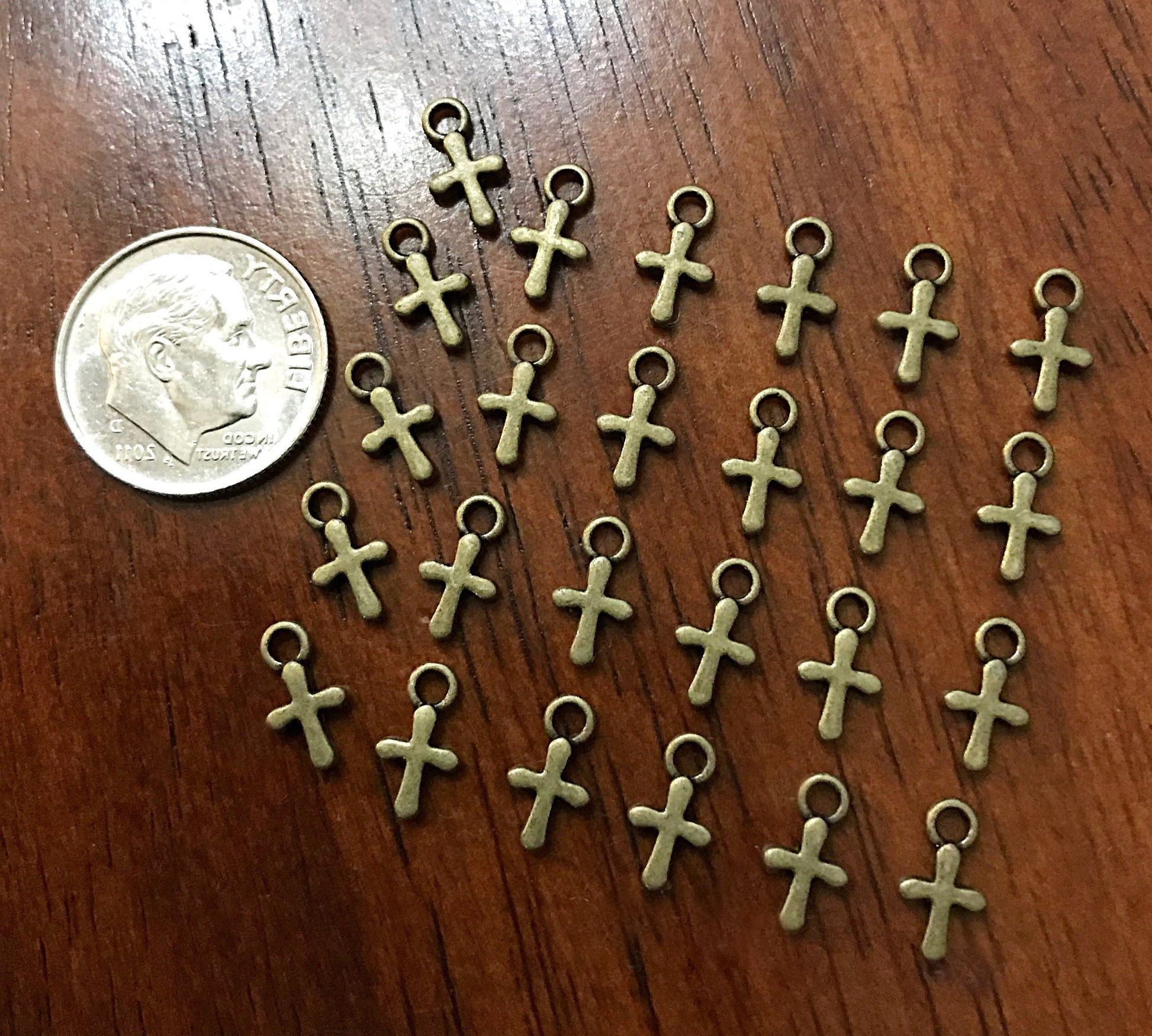 25pcs, Bronze Cross Charms, Bronze Cross Tiny Cross Charms, Delicate Cross Charms, Double Sided Cross Charms, Jewelry Supplies, Findings