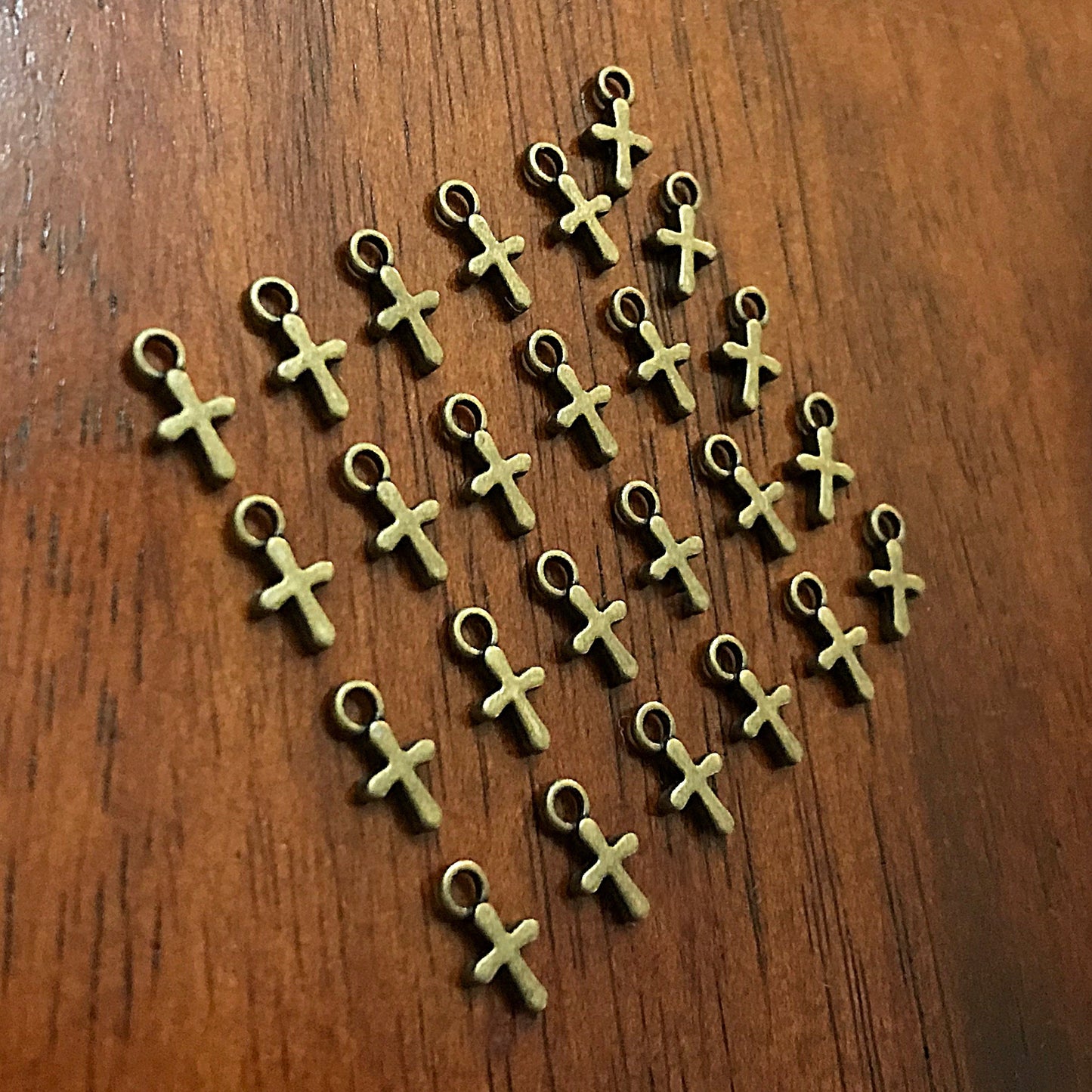 25pcs, Bronze Cross Charms, Bronze Cross Tiny Cross Charms, Delicate Cross Charms, Double Sided Cross Charms, Jewelry Supplies, Findings