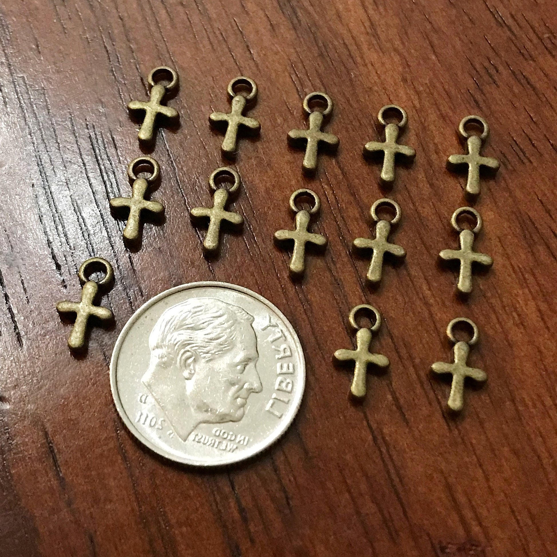 50pcs, Bronze Cross Charms, Bronze Cross Tiny Cross Charms, Delicate Cross Charms, Double Sided Cross Charms, Jewelry Supplies, Findings