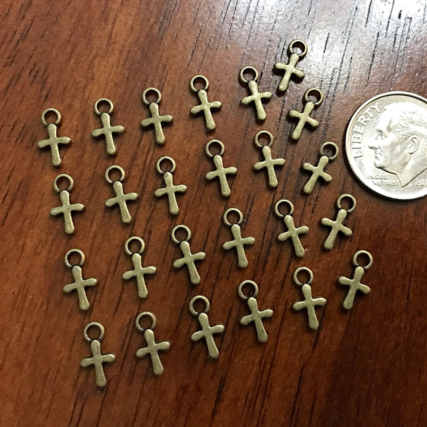25pcs, Bronze Cross Charms, Bronze Cross Tiny Cross Charms, Delicate Cross Charms, Double Sided Cross Charms, Jewelry Supplies, Findings