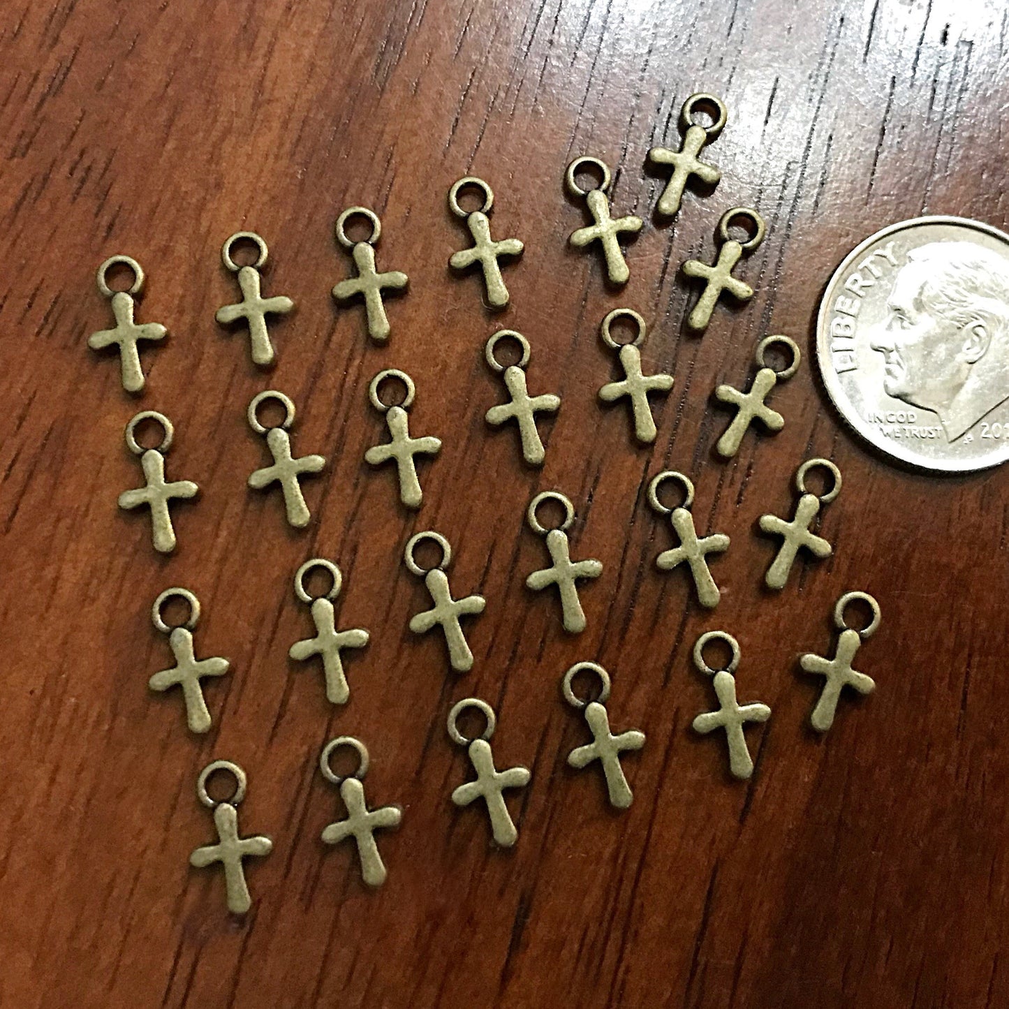 50pcs, Bronze Cross Charms, Bronze Cross Tiny Cross Charms, Delicate Cross Charms, Double Sided Cross Charms, Jewelry Supplies, Findings