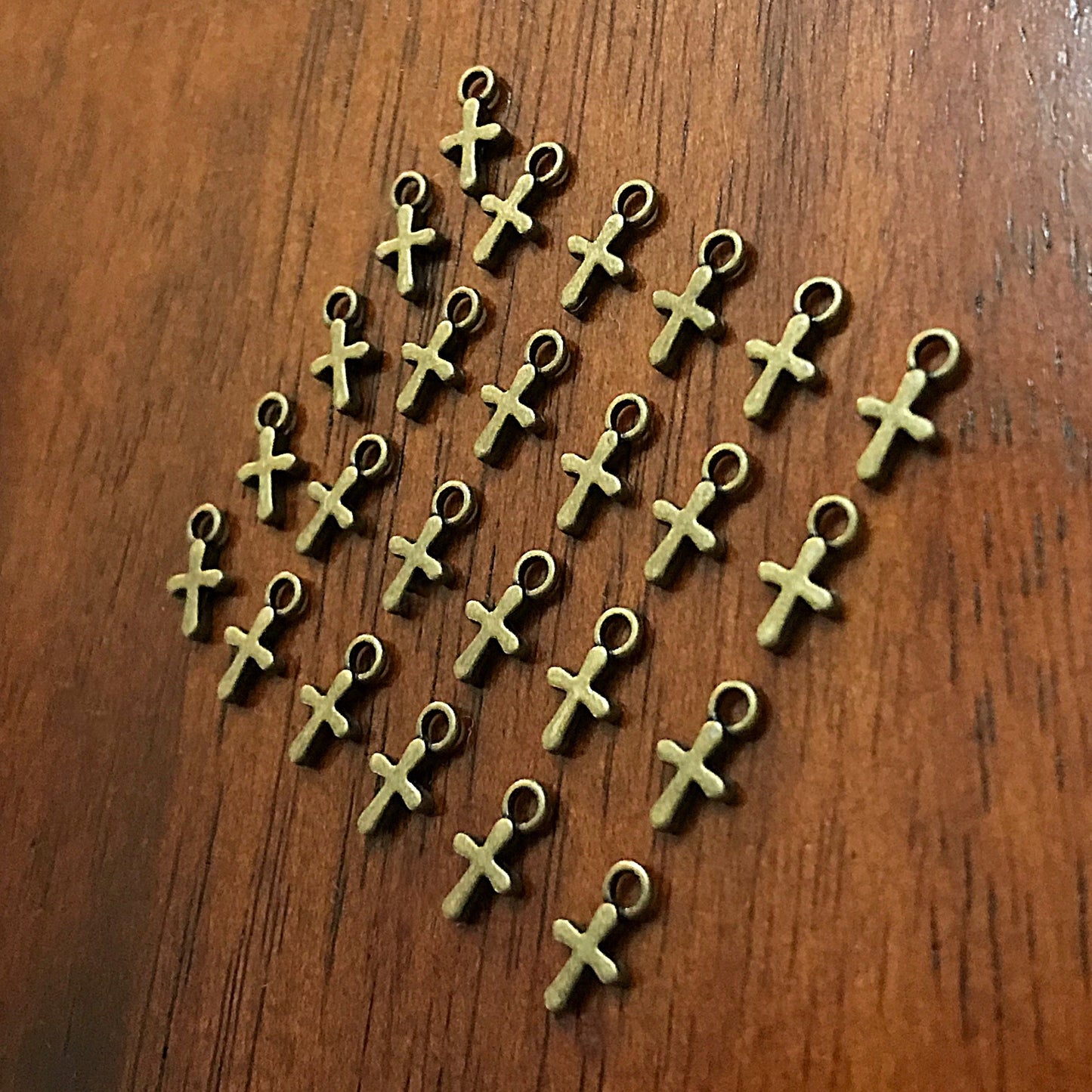 50pcs, Bronze Cross Charms, Bronze Cross Tiny Cross Charms, Delicate Cross Charms, Double Sided Cross Charms, Jewelry Supplies, Findings