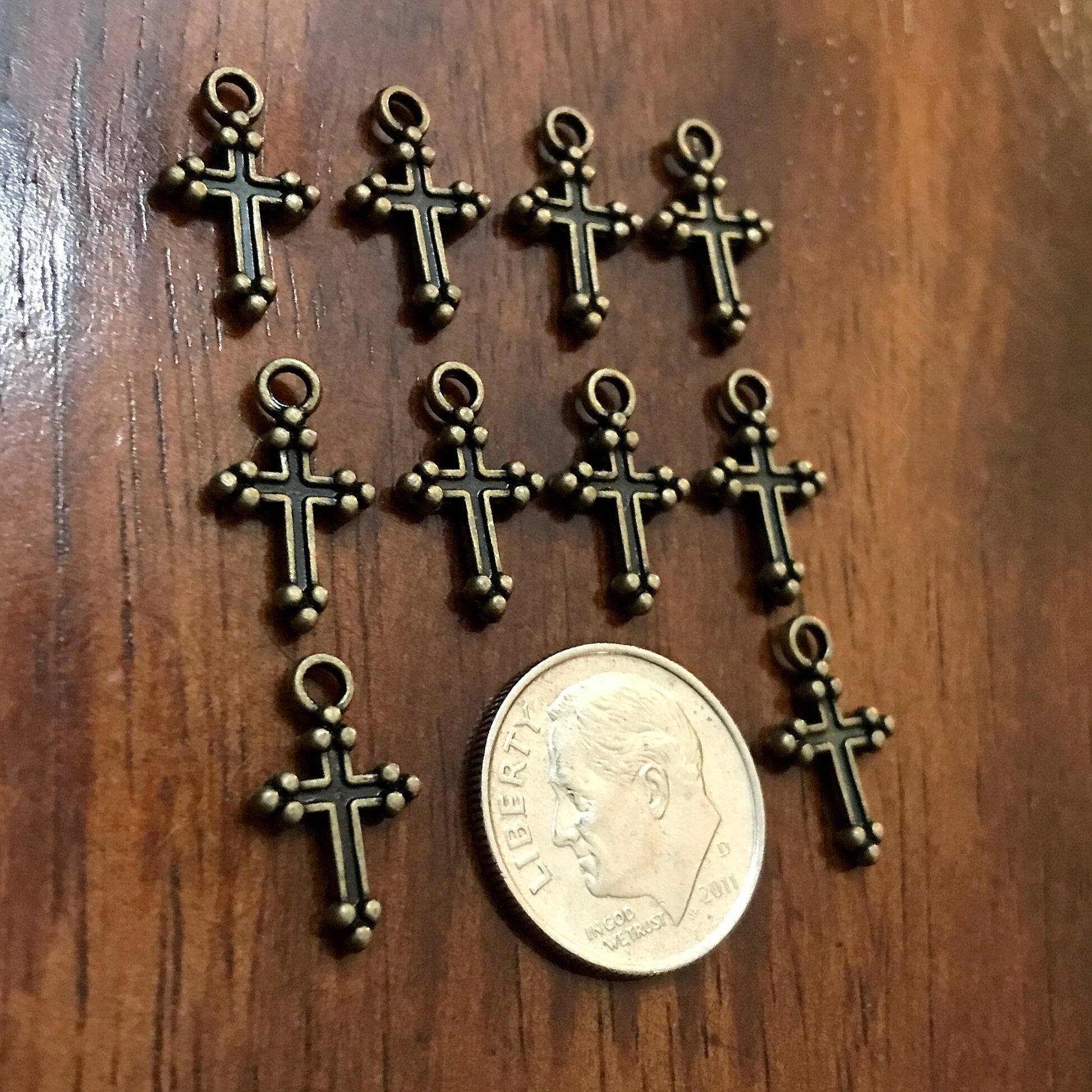50pcs, Bronze Cross Charms, Bronze Cross Tiny Cross Charms, Fancy Cross Charms, Double Sided Cross Charms, Jewelry Supplies, Findings
