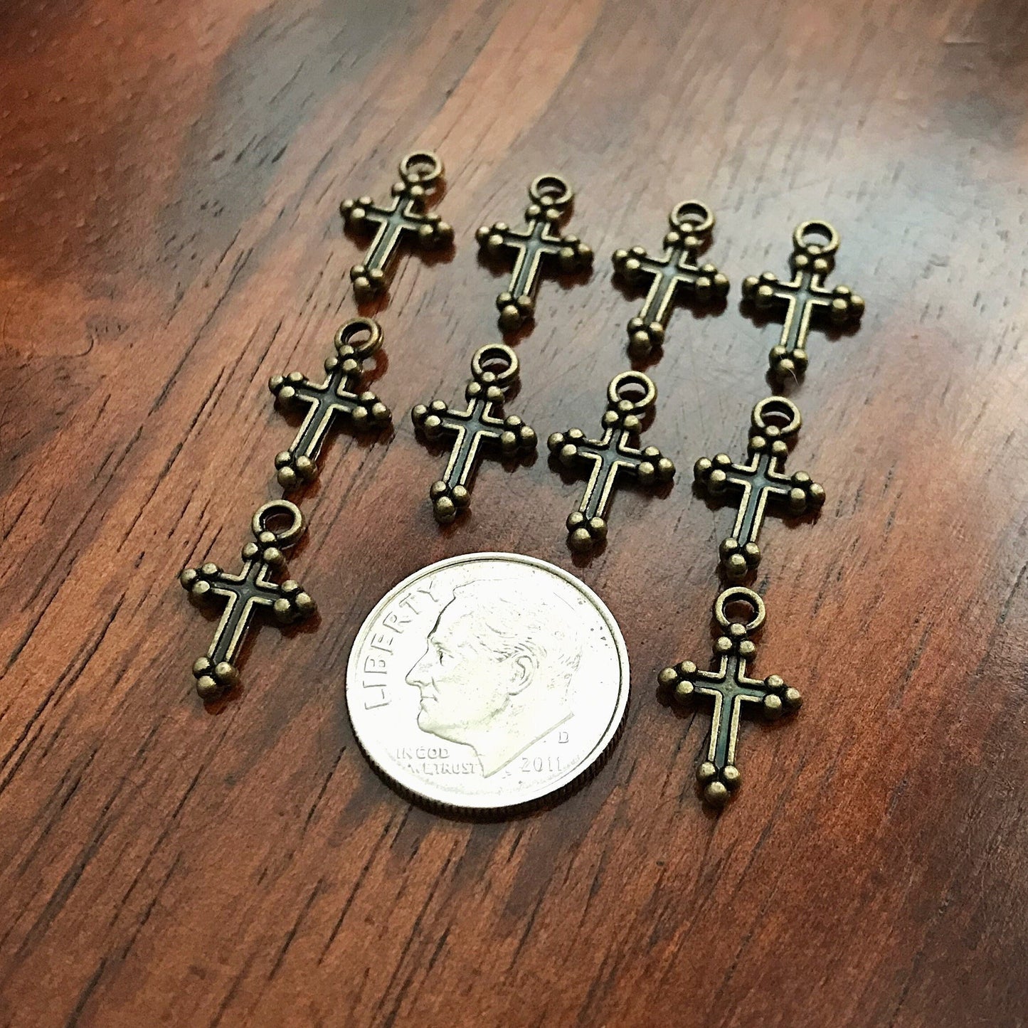 50pcs, Bronze Cross Charms, Bronze Cross Tiny Cross Charms, Fancy Cross Charms, Double Sided Cross Charms, Jewelry Supplies, Findings