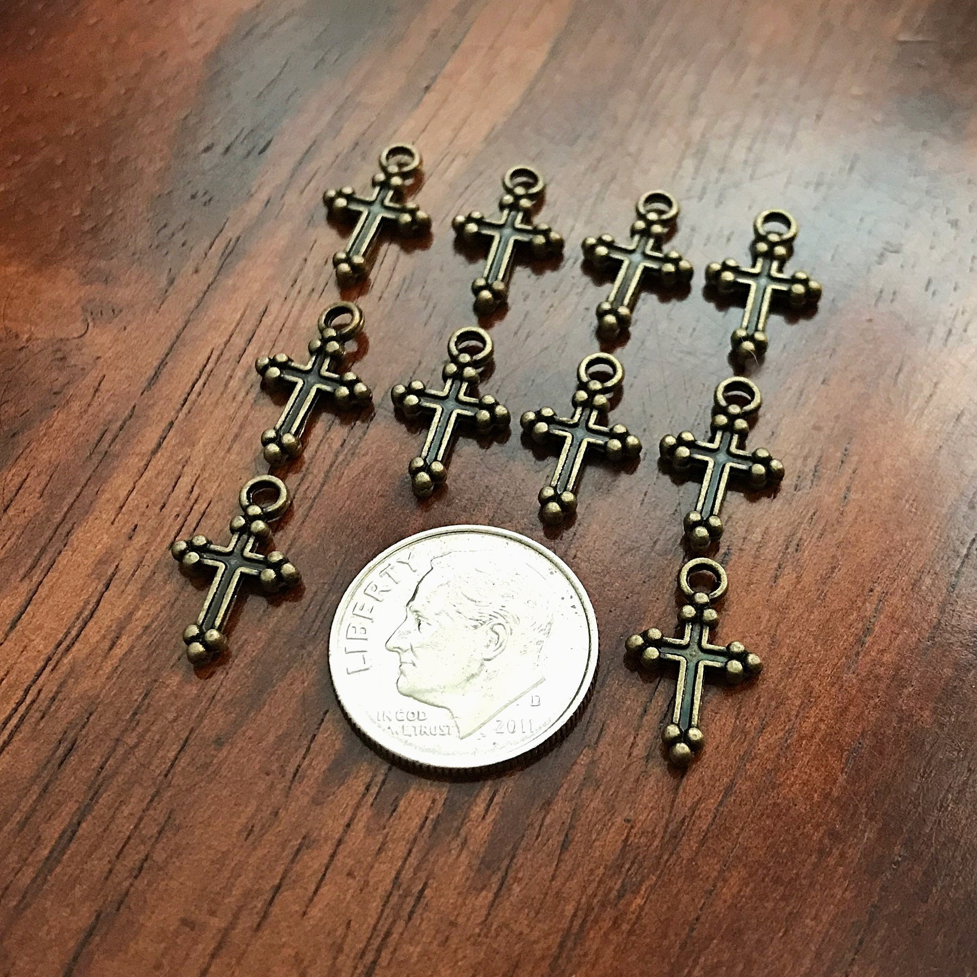 25pcs, Bronze Cross Charms, Bronze Cross Tiny Cross Charms, Fancy Cross Charms, Double Sided Cross Charms, Jewelry Supplies, Findings