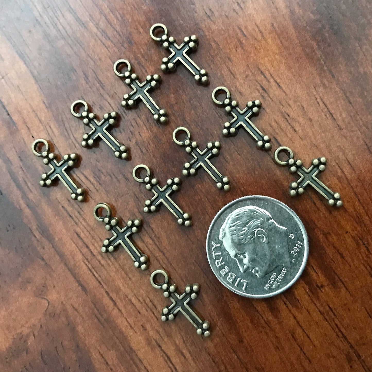 25pcs, Bronze Cross Charms, Bronze Cross Tiny Cross Charms, Fancy Cross Charms, Double Sided Cross Charms, Jewelry Supplies, Findings
