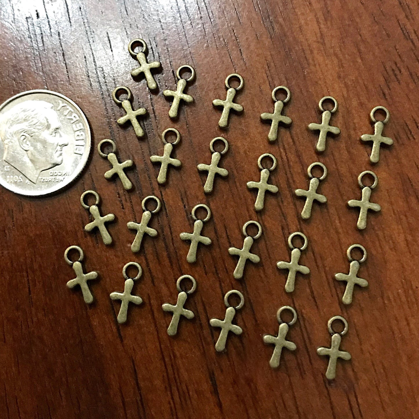 50pcs, Bronze Cross Charms, Bronze Cross Tiny Cross Charms, Delicate Cross Charms, Double Sided Cross Charms, Jewelry Supplies, Findings
