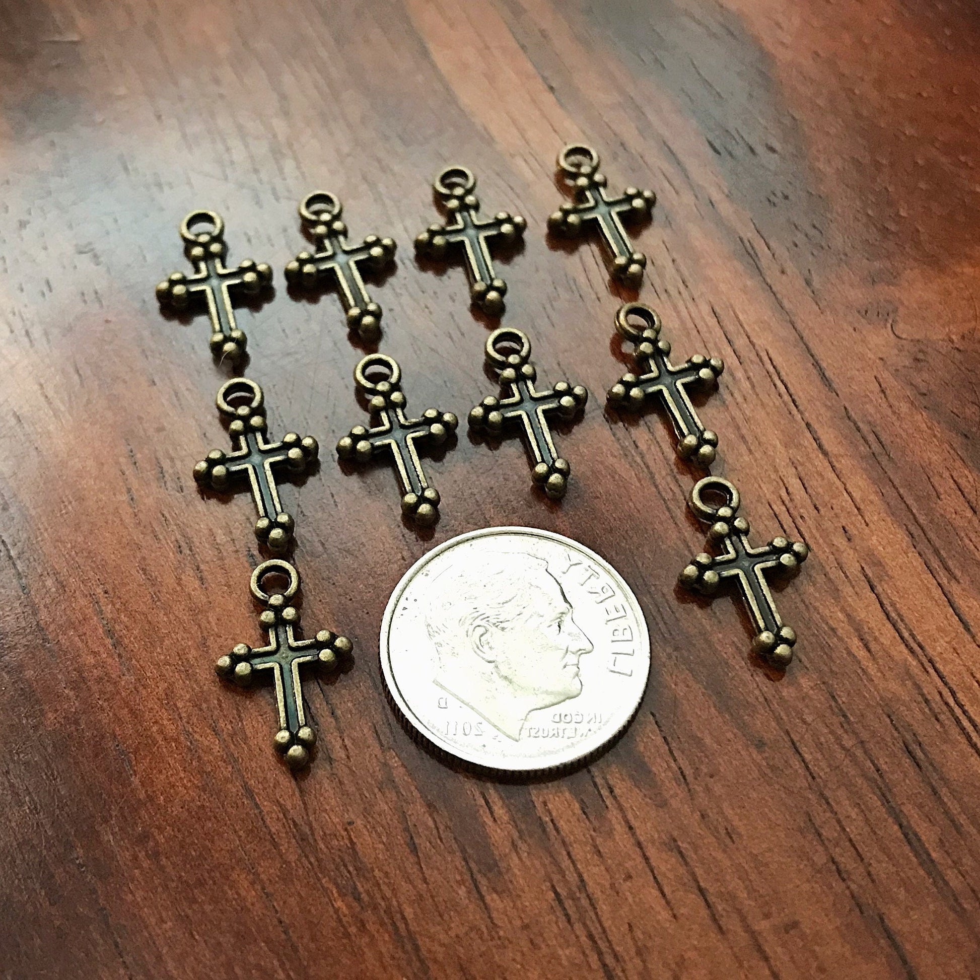 50pcs, Bronze Cross Charms, Bronze Cross Tiny Cross Charms, Fancy Cross Charms, Double Sided Cross Charms, Jewelry Supplies, Findings