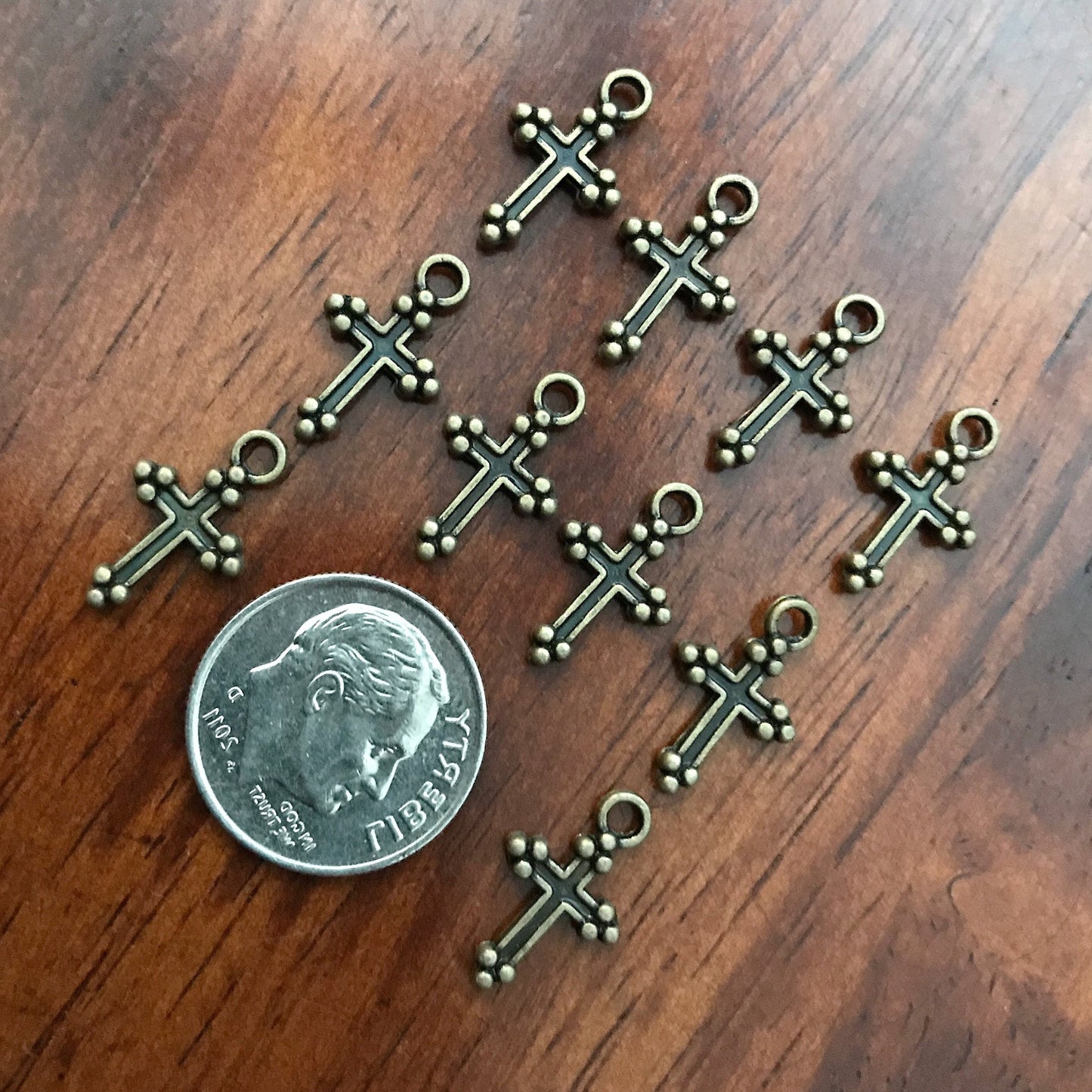 25pcs, Bronze Cross Charms, Bronze Cross Tiny Cross Charms, Fancy Cross Charms, Double Sided Cross Charms, Jewelry Supplies, Findings