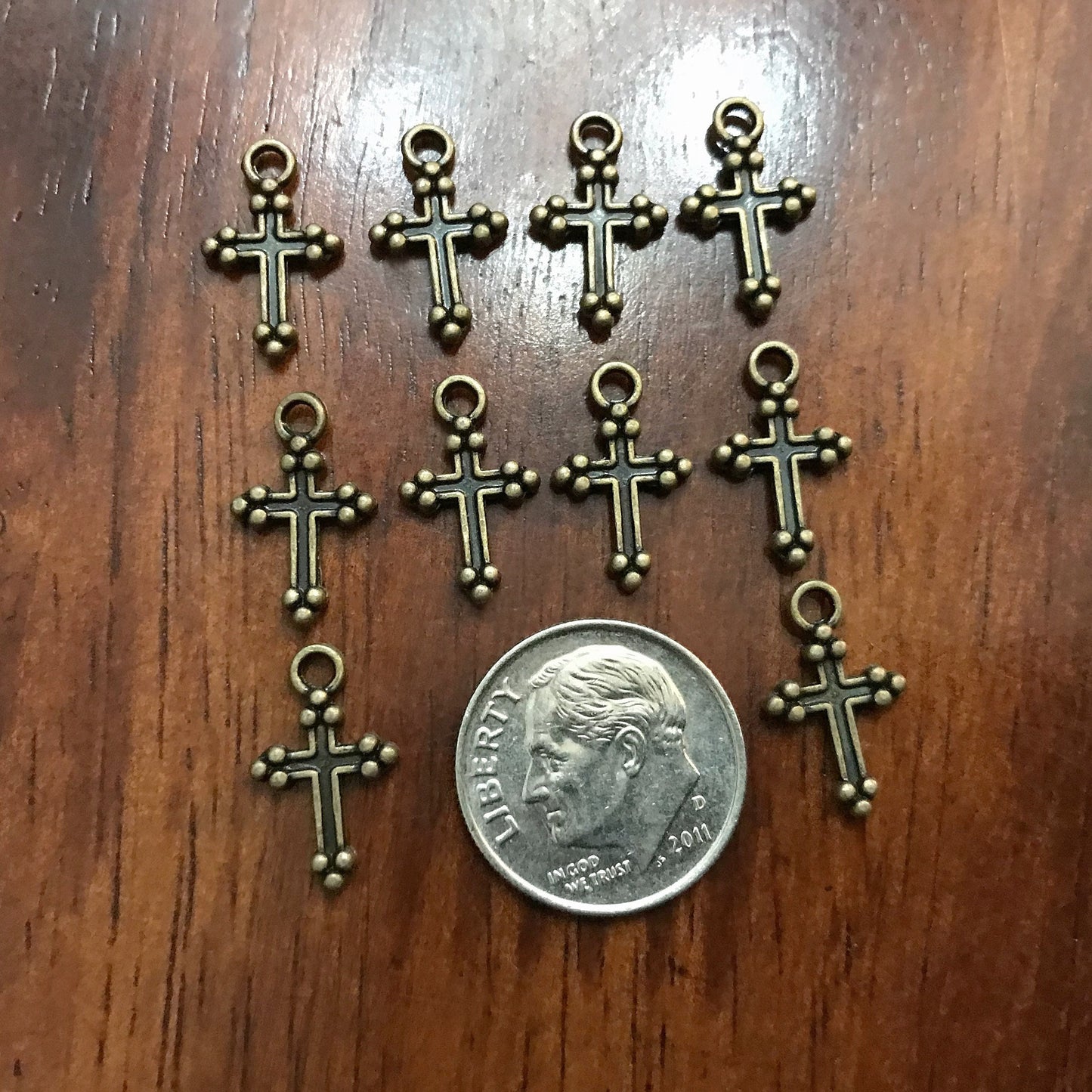 25pcs, Bronze Cross Charms, Bronze Cross Tiny Cross Charms, Fancy Cross Charms, Double Sided Cross Charms, Jewelry Supplies, Findings
