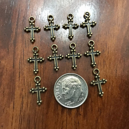 25pcs, Bronze Cross Charms, Bronze Cross Tiny Cross Charms, Fancy Cross Charms, Double Sided Cross Charms, Jewelry Supplies, Findings