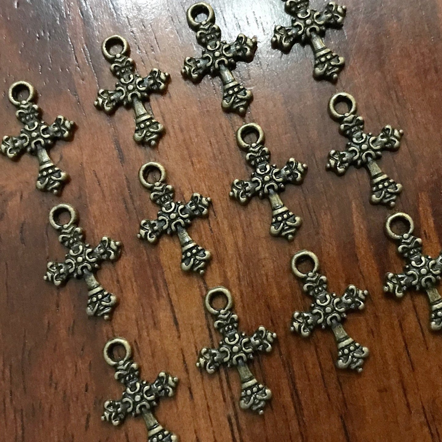 25pcs, Bronze Cross Charms, Bronze Cross Tiny Cross Charms, Fancy Cross Charms, Double Sided Cross Charms, Jewelry Supplies, Findings