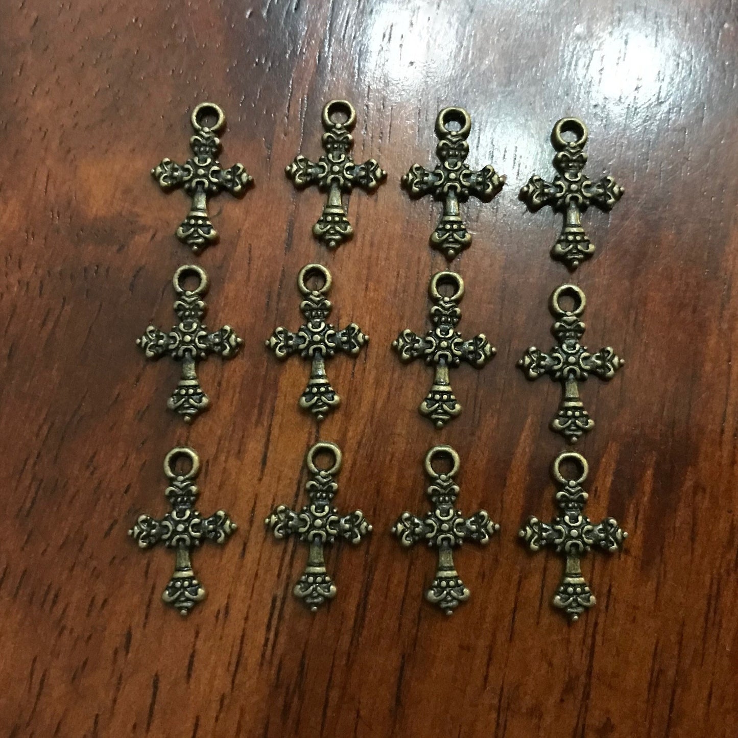 50pcs, Bronze Cross Charms, Bronze Cross Tiny Cross Charms, Fancy Cross Charms, Double Sided Cross Charms, Jewelry Supplies, Findings
