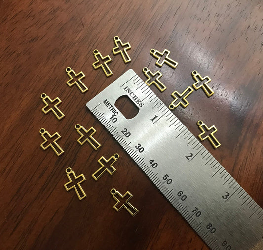 50pcs, Cross Charms, Inside Cross Charms, Antique Gold Cross Charms, Hollow Cross Charms, Rosary Charms, Double Sided Cross Charms, Findings