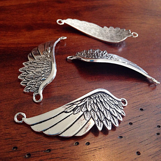 4 Large Wing Pendant Connectors, Connector Bracelet Charms, Wing Connector Charms, Connector Pendants, Craft and Jewelry Supplies, Findngs
