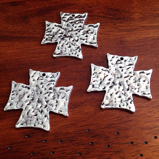 4 Large Silver Cross Pendants, Antique Silver Cross, Large Cross Charms Pendants