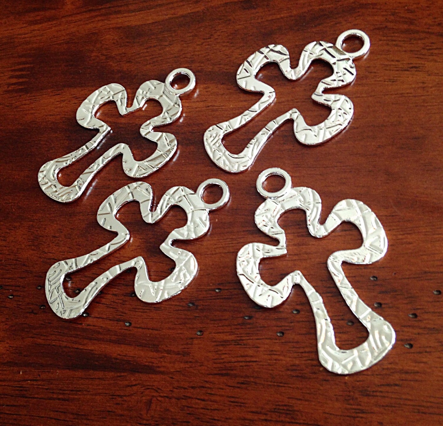 4 Large Silver Cross Pendants, Antique Silver Charms, Large Cross Pendants, Necklace Pendant, Findings, Craft and Jewelry Supplieas