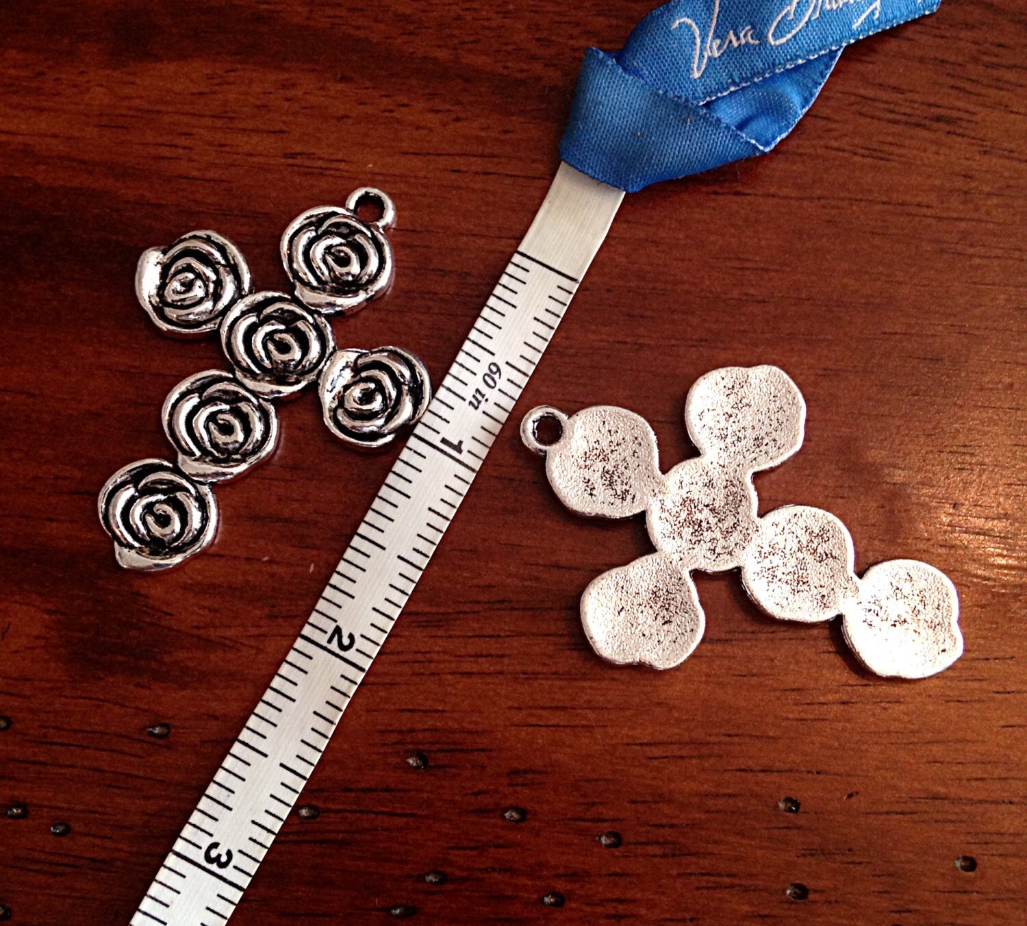 4 Large Silver Cross Pendants, Antique Silver Charms, Large Cross, Rose Shape Cross Pendant, Jewelry Supplies, Craft Supplies, Findings