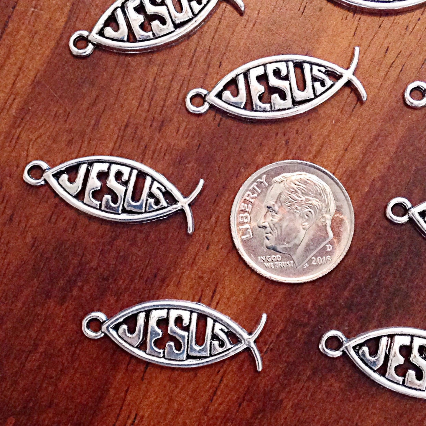 Bulk 25 Jesus Charms, Antique Silver Charms, Silver Fish Charms, Jesus Charms, Ribbon Charms, Faith Charms, Findings and Jewelry Supplies