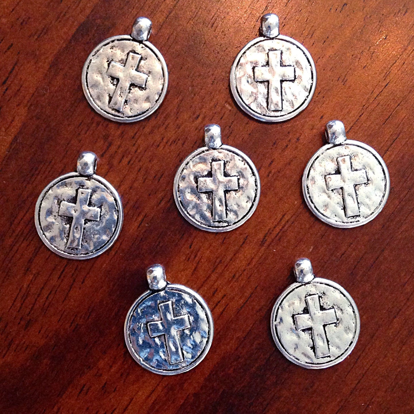 30pcs, Hammered Cross Charms, Antique Silver Cross Charms, Round Cross Charms, Disc Cross Charms, Coin Cross Charms, DIY Jewelry, Findings