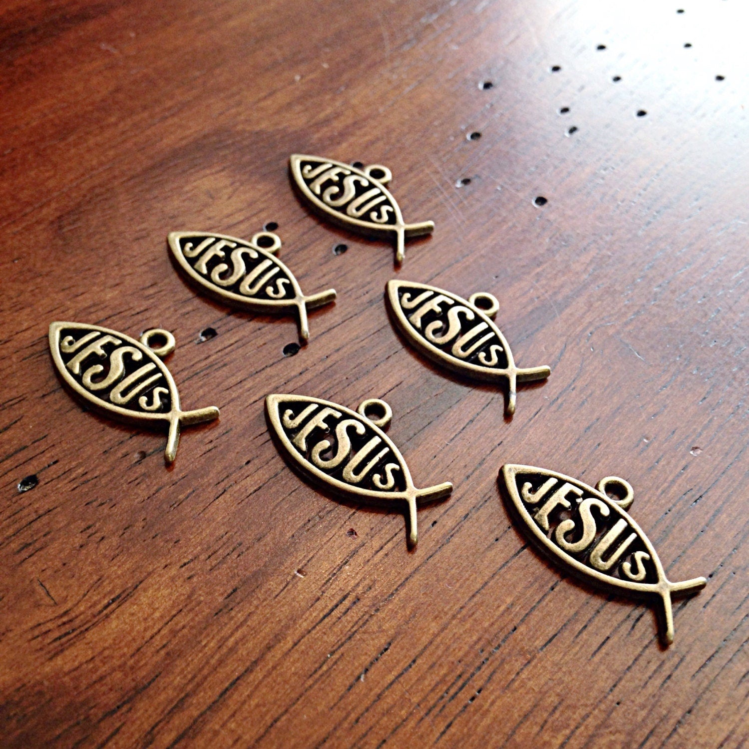 Bulk 25pcs Jesus Charms, Antique Bronze Fish Charms, Christian Charms, Bronze Ribbon Charms, Bronze Hope Charms, Jewelry Supplies, Findings