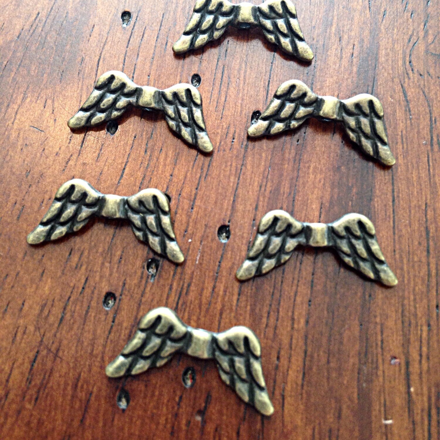 25 Angel Wing Spacer Charms, Tiny Wing Connector Charms, Antique Bronze Wing Charms, Spacer Beads, Jewlery & Craft Suppies, Findings