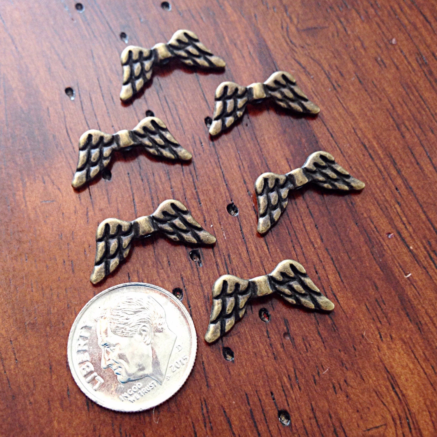25 Angel Wing Spacer Charms, Tiny Wing Connector Charms, Antique Bronze Wing Charms, Spacer Beads, Jewlery & Craft Suppies, Findings