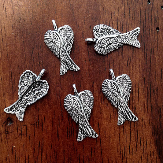 10 Angel Wing Charms, Antique Silver Charms, Silver Wing Charms, Angel Charms, Finding, Double Wing Charms, Craft and Jewelry Supplies