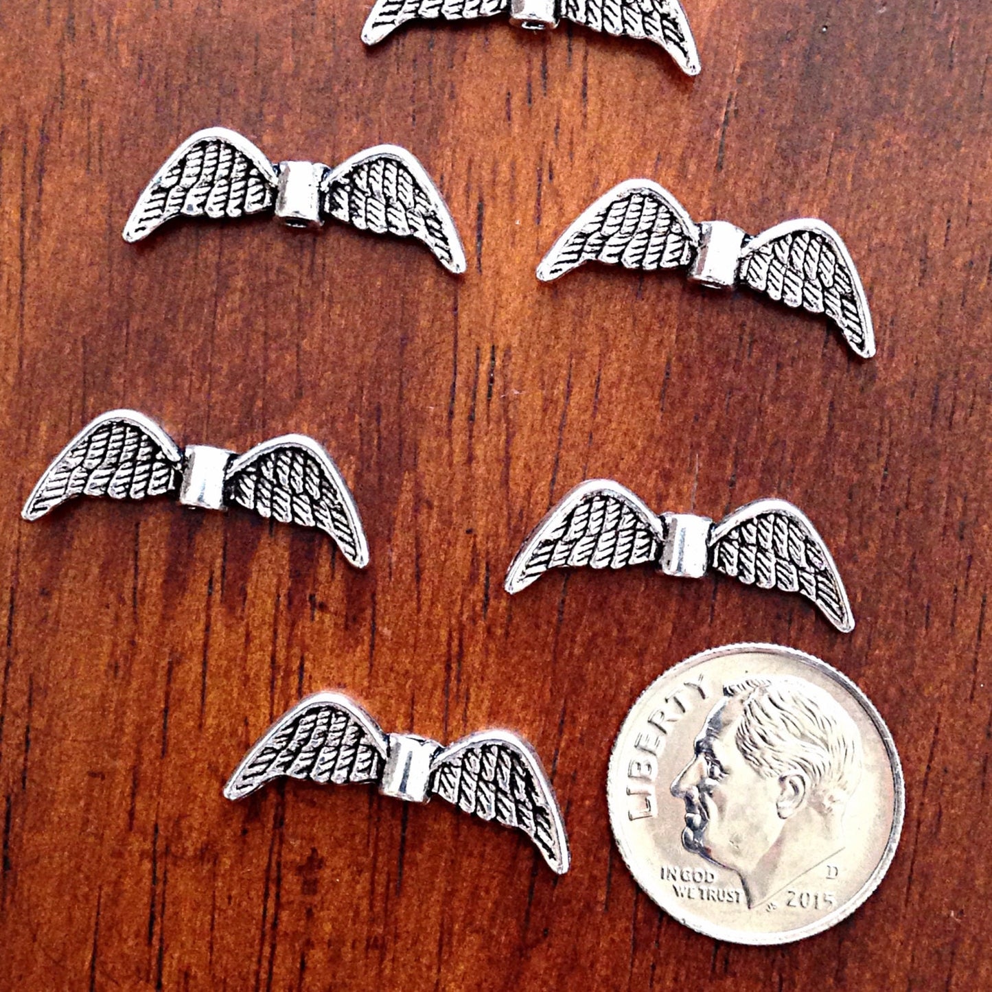 25pcs, Angel Wing Charms, Antique Silver Charms, Silver Wing Charms, Spacer Charms, Spacer Wings, Connector Charm, Double Sided, Findings