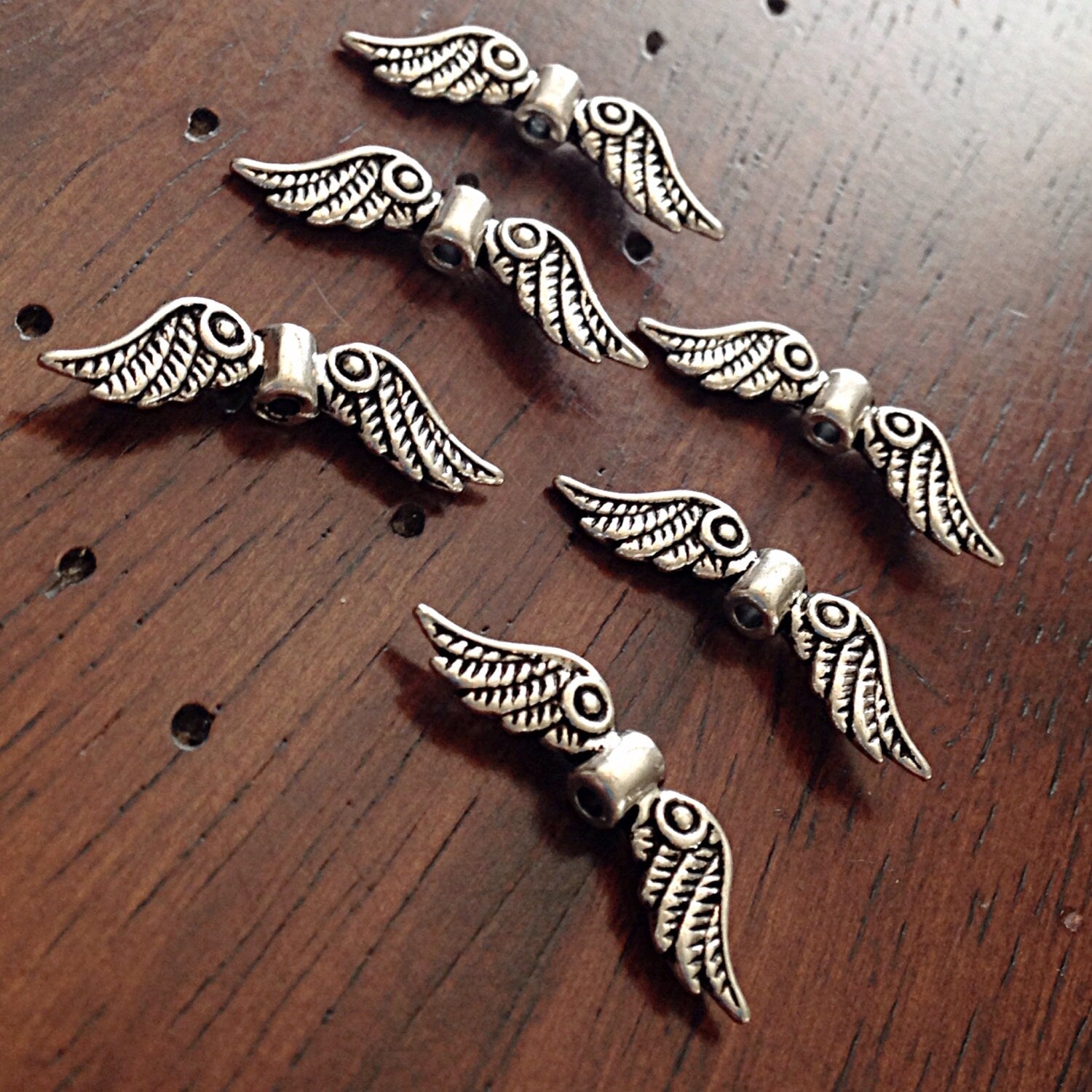 Bulk 25 Angel Wing Charms, Antique Silver Charms, Silver Wing Charms, Findings, Connector Charms, Double Sided, Craft and Jewelry Supplies