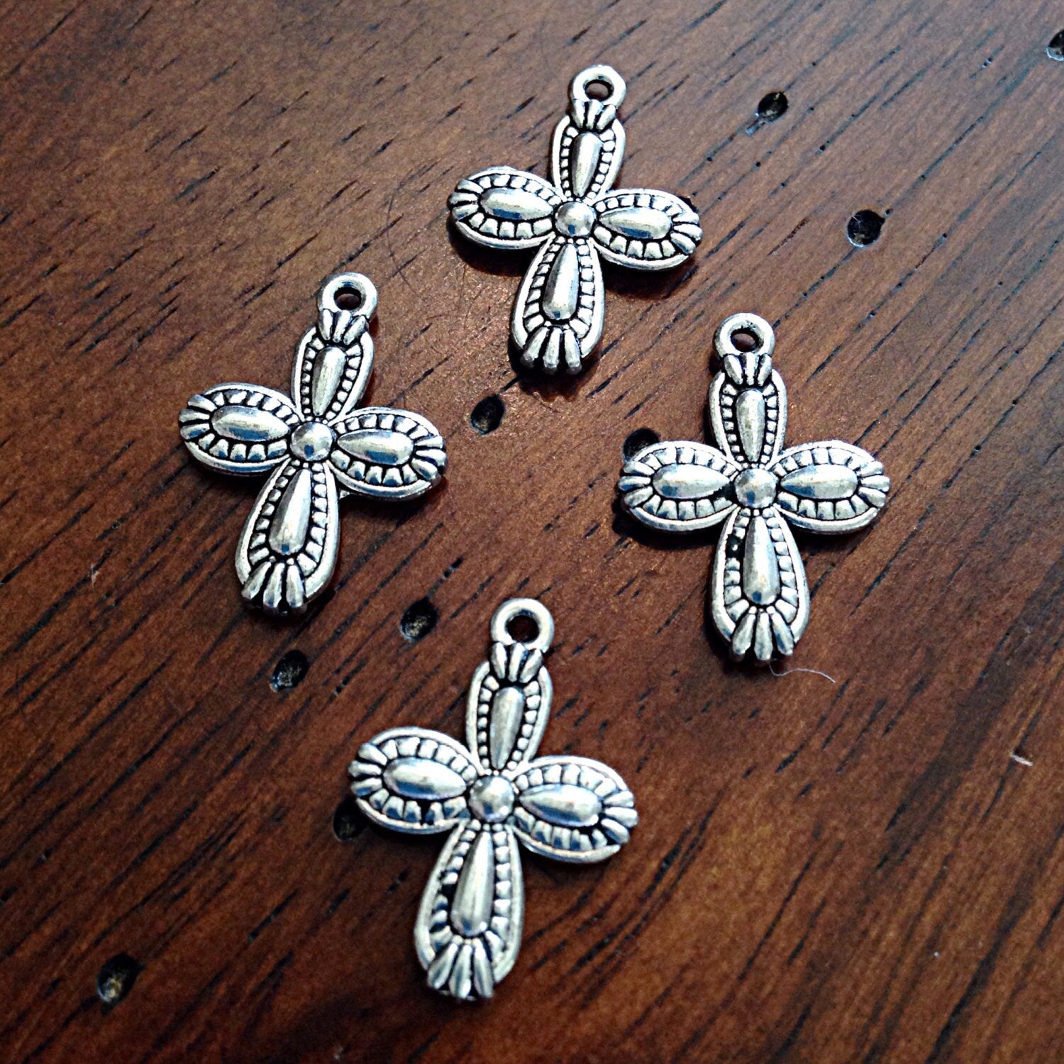Bulk 40 Silver Cross Charms, Antique Silver Charms, Cross Charms, Double Sided Cross Charms,Tiny Cross, Jewelry And Craft Supplies, Findings
