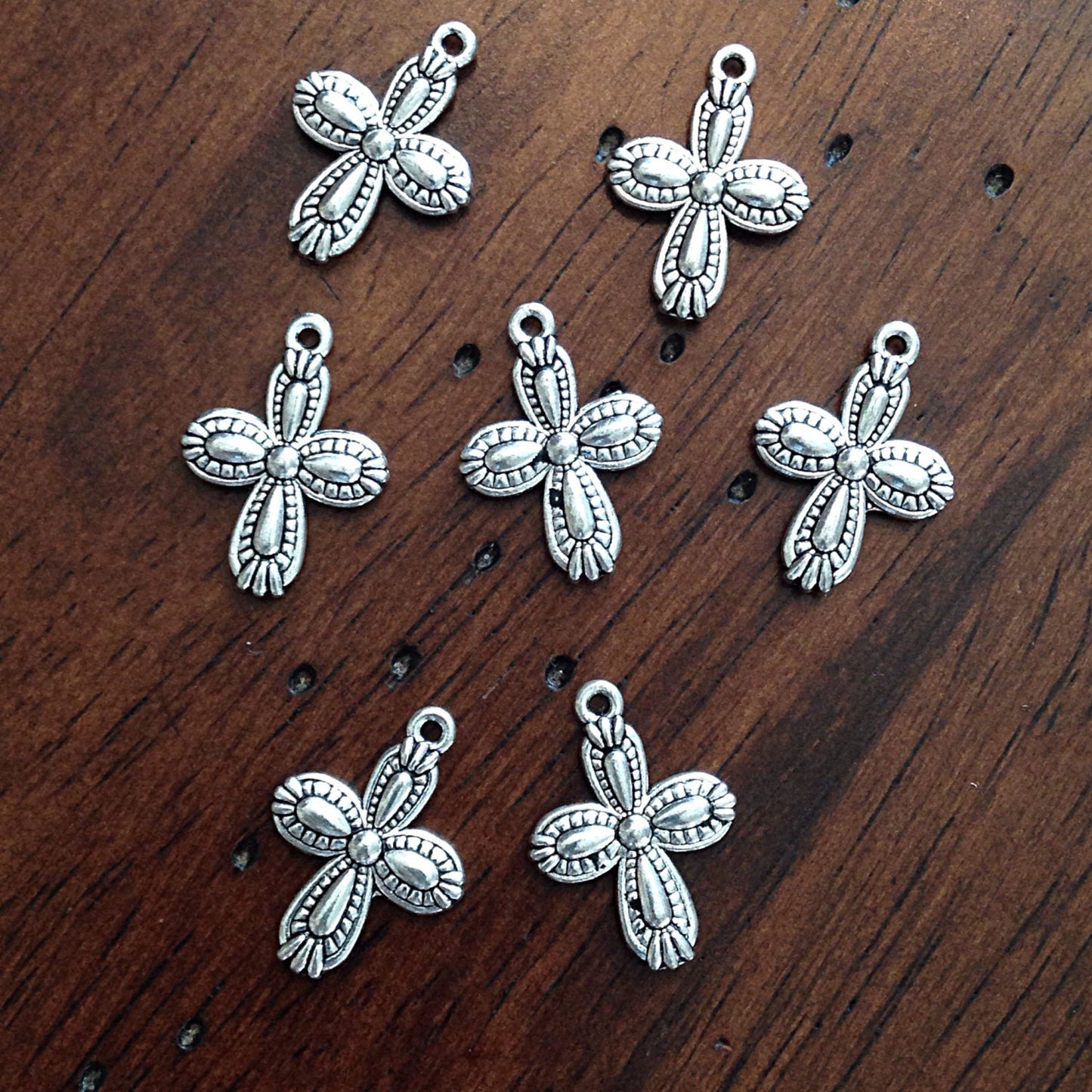 Bulk 40 Silver Cross Charms, Antique Silver Charms, Cross Charms, Double Sided Cross Charms,Tiny Cross, Jewelry And Craft Supplies, Findings