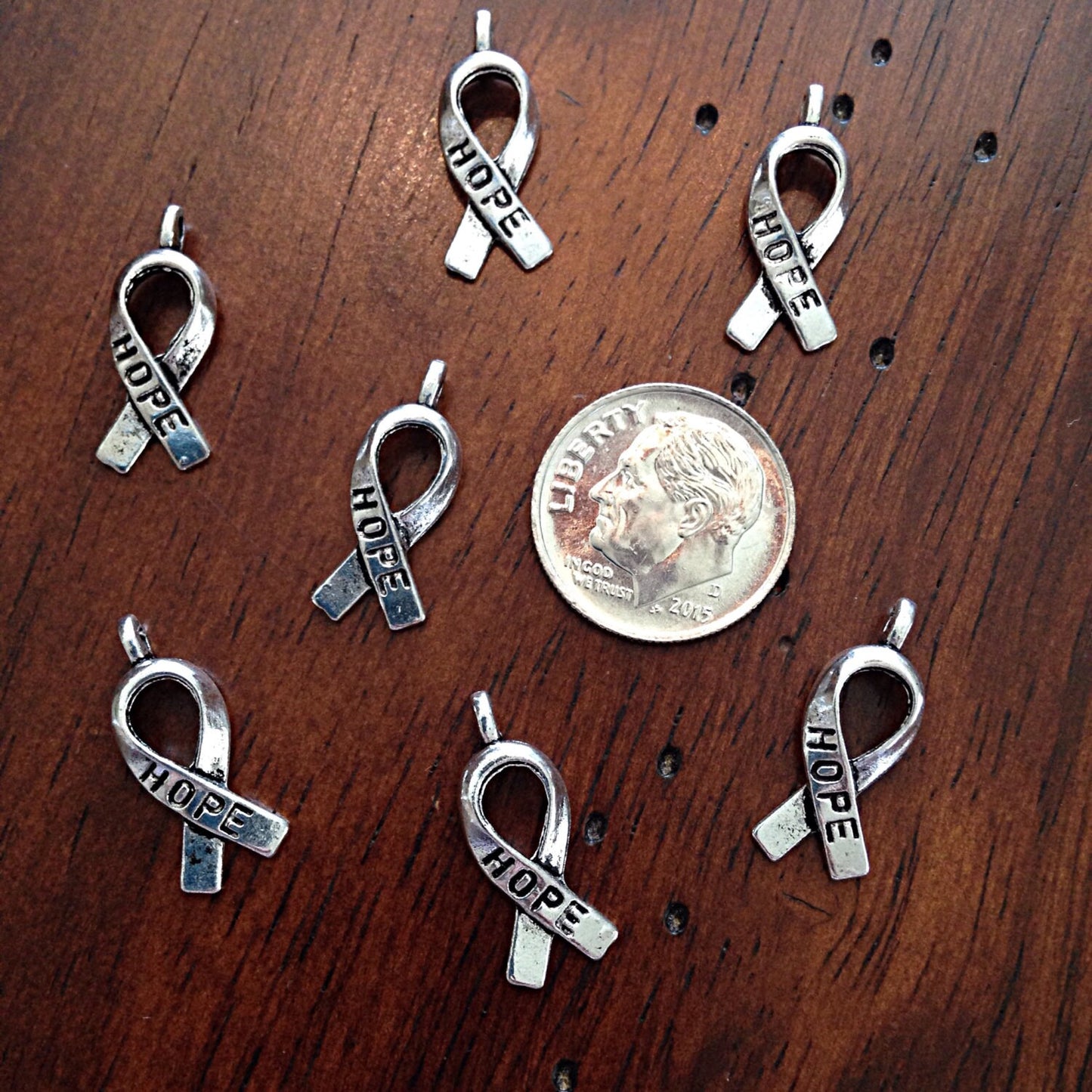 25pcs, Hope Ribbon Charms, Antique Silver Charms, Hope Charms, Cancer Awareness Charms, Hope Ribbon Charms, Silver Hope Charms, Findings