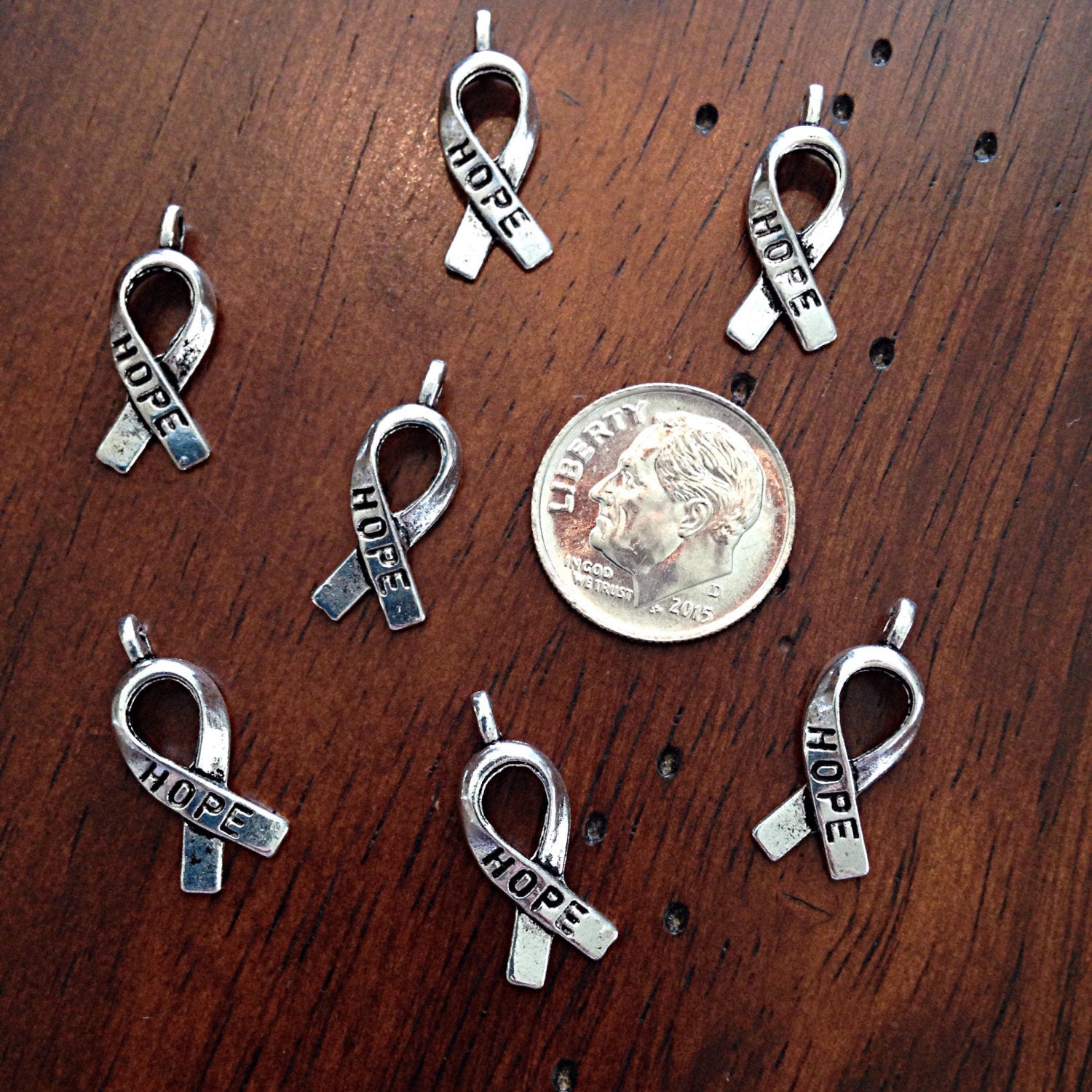Bulk 50, Hope Ribbon Charms, Silver Ribbon Charms, Cancer Awareness Charms, Hope Ribbon Charms, Jewelry and Craft Supplies, Findings