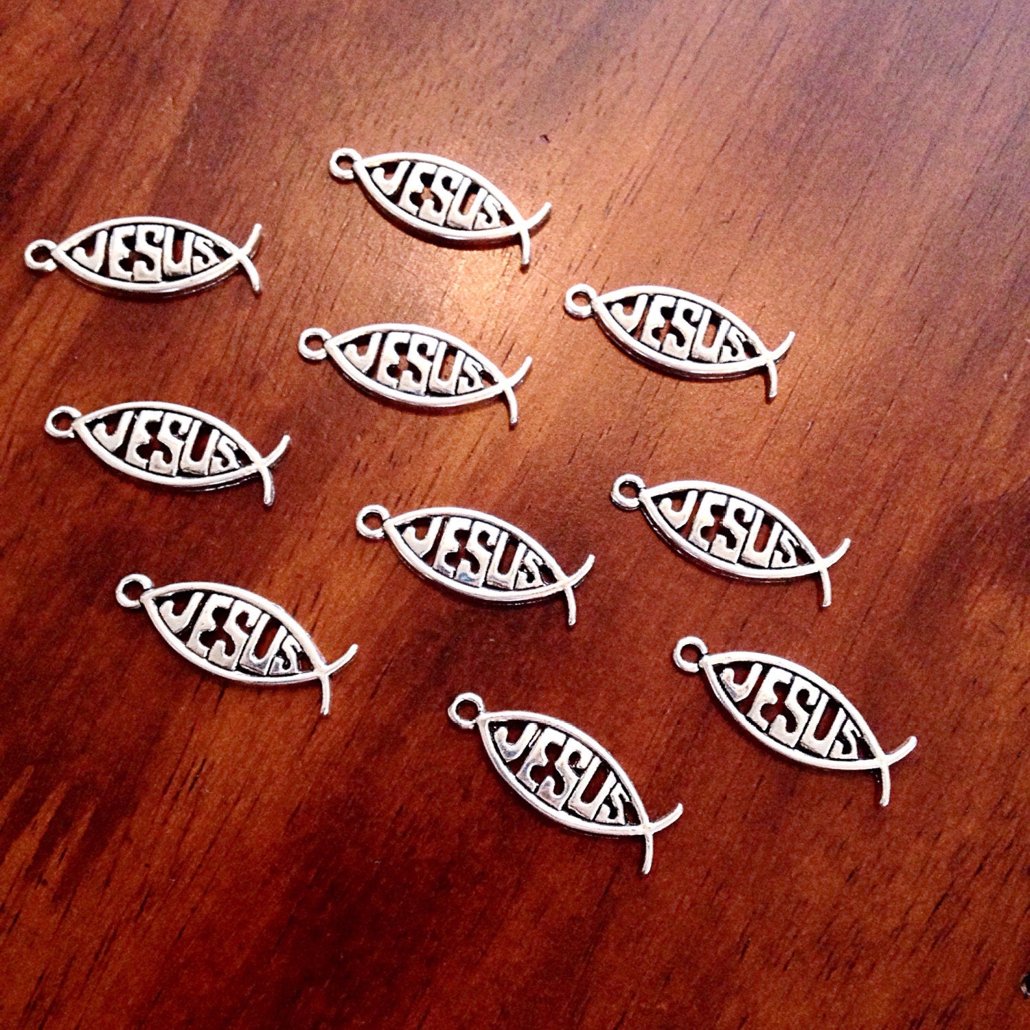 Bulk 25 Jesus Charms, Antique Silver Charms, Silver Fish Charms, Jesus Charms, Ribbon Charms, Faith Charms, Findings and Jewelry Supplies