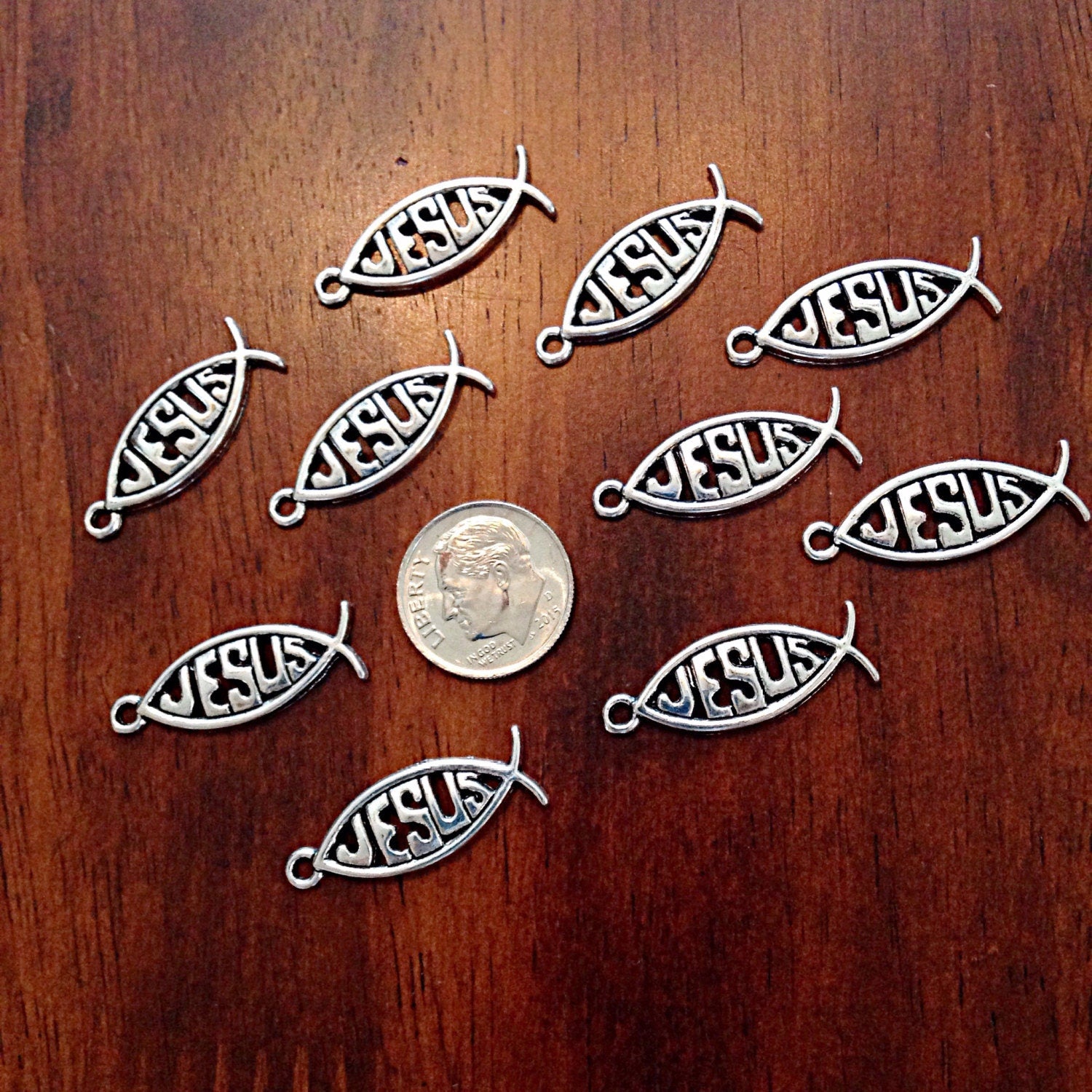 Bulk 25 Jesus Charms, Antique Silver Charms, Silver Fish Charms, Jesus Charms, Ribbon Charms, Faith Charms, Findings and Jewelry Supplies