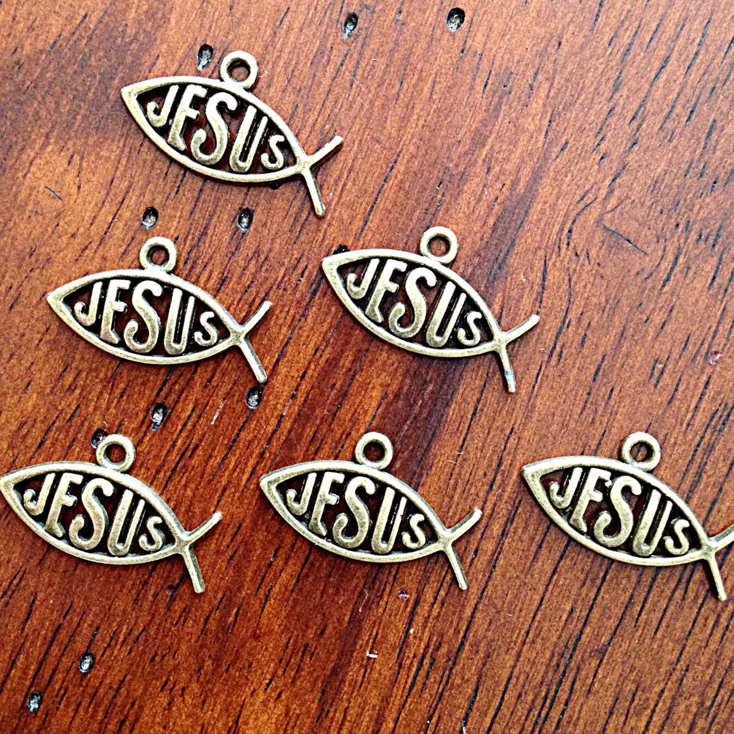 Bulk 25pcs Jesus Charms, Antique Bronze Fish Charms, Christian Charms, Bronze Ribbon Charms, Bronze Hope Charms, Jewelry Supplies, Findings