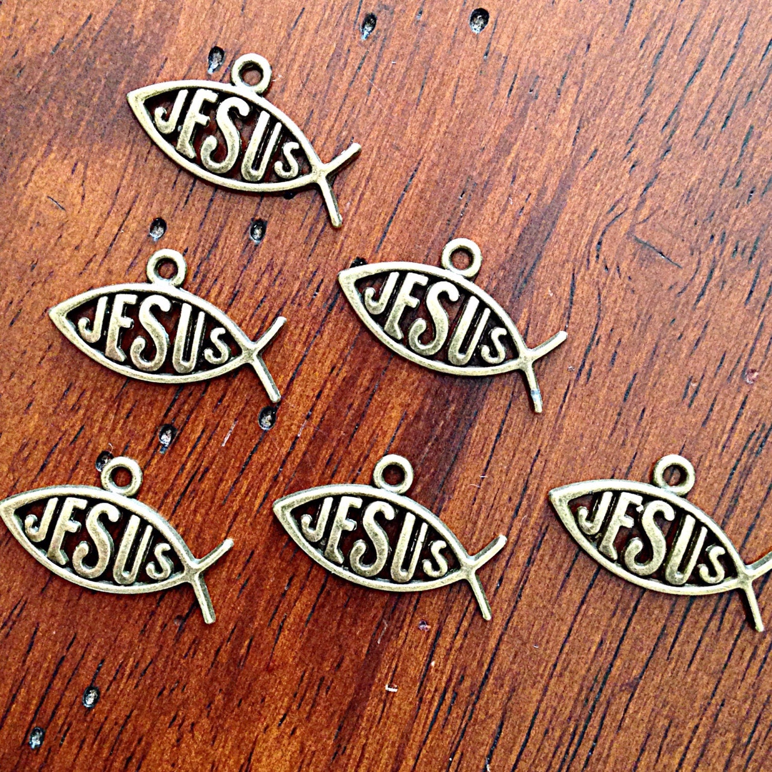 Bulk 25pcs Jesus Charms, Antique Bronze Fish Charms, Christian Charms, Bronze Ribbon Charms, Bronze Hope Charms, Jewelry Supplies, Findings