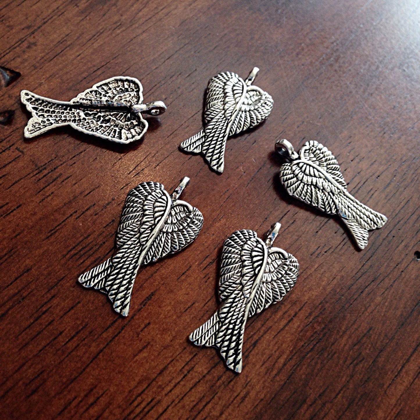 10 Angel Wing Charms, Antique Silver Charms, Silver Wing Charms, Angel Charms, Finding, Double Wing Charms, Craft and Jewelry Supplies