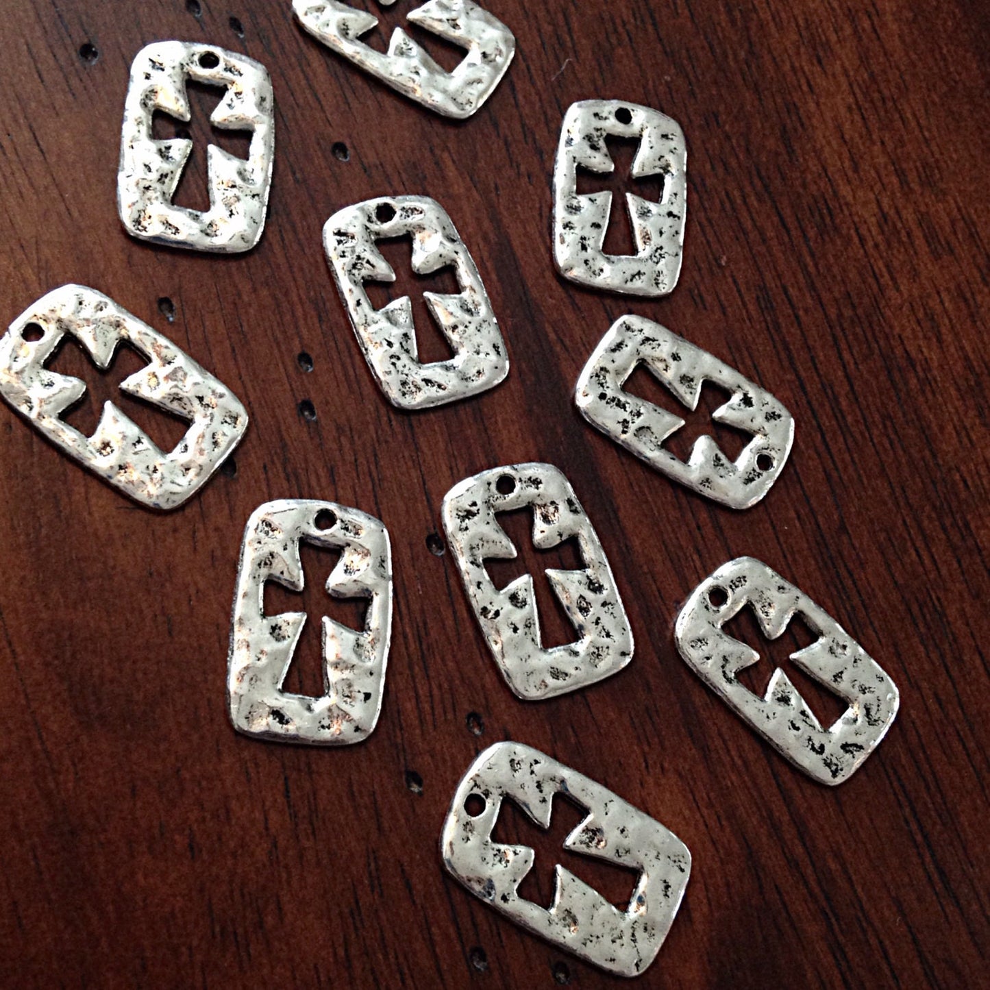 Bulk 20 Cross Charms, Antique Silver Charms, Silver Cross Charms, Inside Cross Charms, Double Sided Cross Charms, Findings
