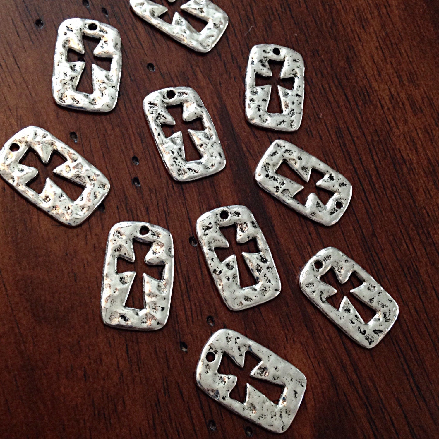 Bulk 20 Cross Charms, Antique Silver Charms, Silver Cross Charms, Inside Cross Charms, Double Sided Cross Charms, Findings