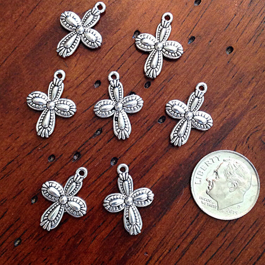 15pcs, Silver Cross Charms, Antique Silver Cross Charm, Small Cross Charms, Double Sided Cross Charms, Jewelry and Craft Supplies, Findings