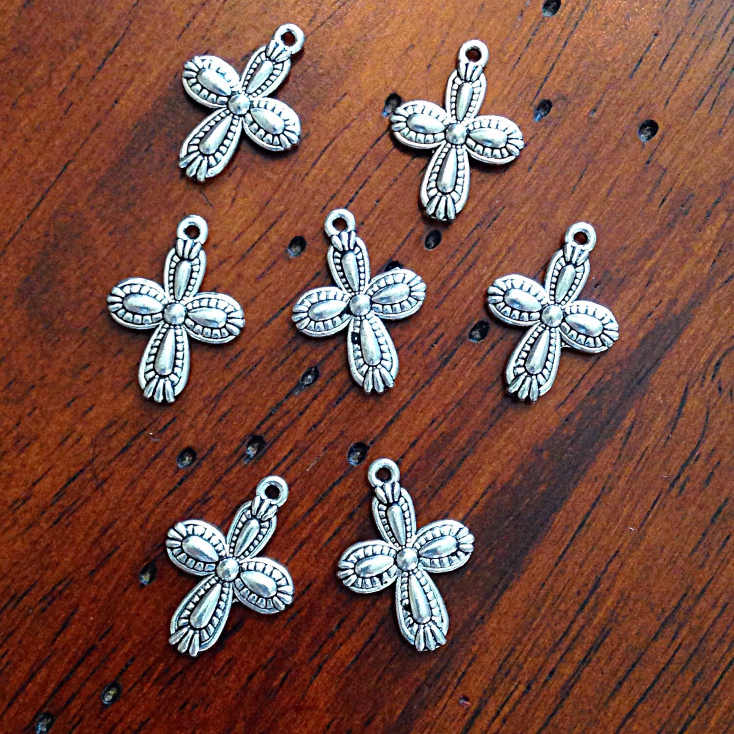 Bulk 40 Silver Cross Charms, Antique Silver Charms, Cross Charms, Double Sided Cross Charms,Tiny Cross, Jewelry And Craft Supplies, Findings