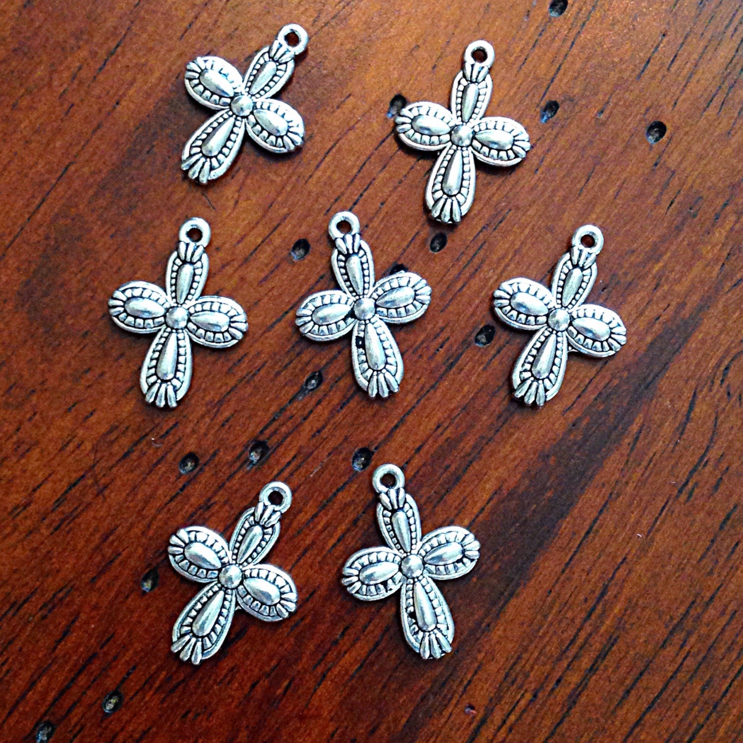15pcs, Silver Cross Charms, Antique Silver Cross Charm, Small Cross Charms, Double Sided Cross Charms, Jewelry and Craft Supplies, Findings