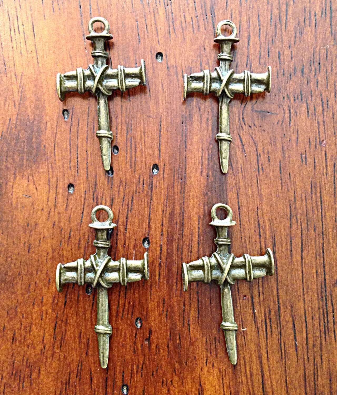 12pcs Cross Charms, Bronze Cross Charms, Nailed Cross Charms, Bronze Cross Pendants, Fancy Cross, 2 Sided Cross Charms, Findings