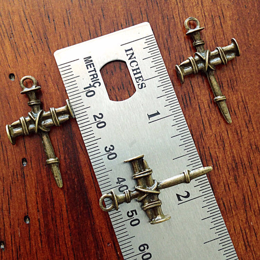12pcs Cross Charms, Bronze Cross Charms, Nailed Cross Charms, Bronze Cross Pendants, Fancy Cross, 2 Sided Cross Charms, Findings