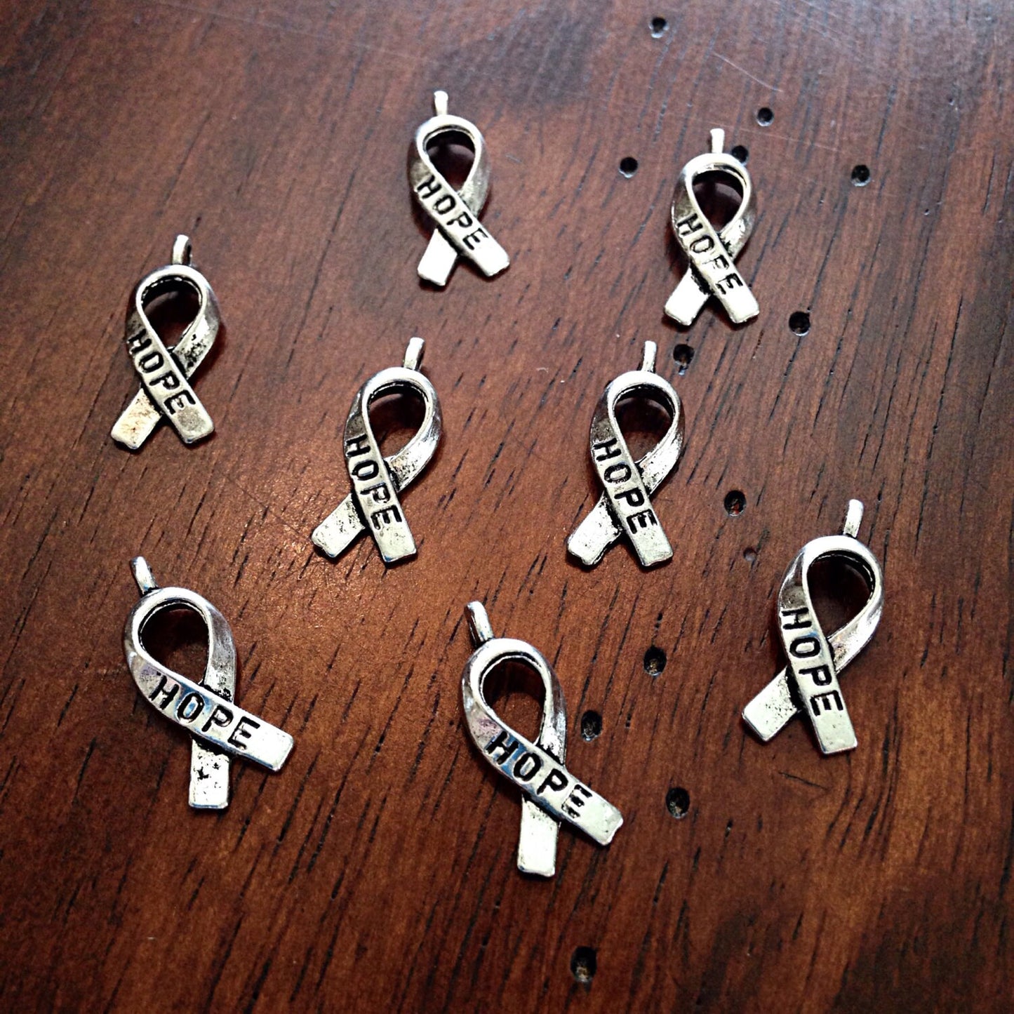 25pcs, Hope Ribbon Charms, Antique Silver Charms, Hope Charms, Cancer Awareness Charms, Hope Ribbon Charms, Silver Hope Charms, Findings