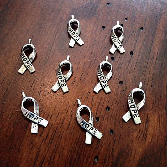 25pcs, Hope Ribbon Charms, Antique Silver Charms, Hope Charms, Cancer Awareness Charms, Hope Ribbon Charms, Silver Hope Charms, Findings